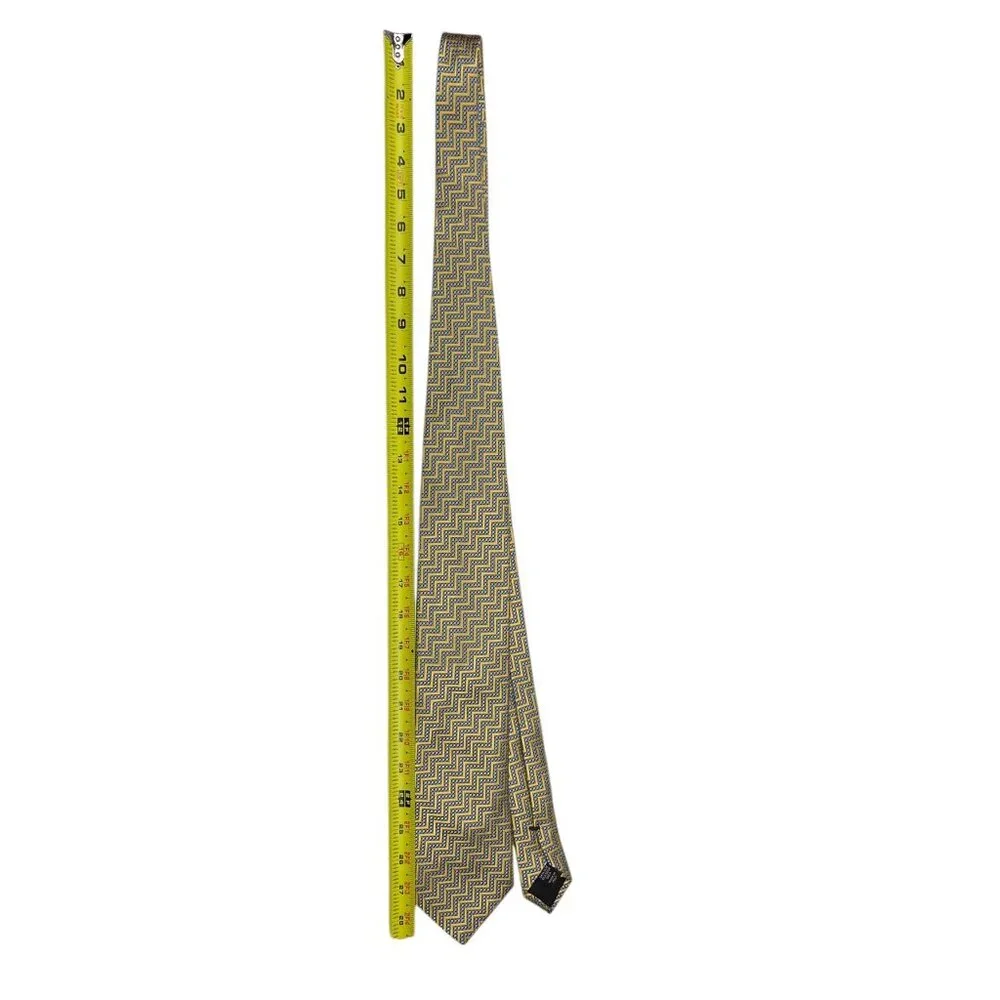 Ermenegildo Zegna Silk Tie Yellow‑Gold & Blue‑Gray Geometric Italy 3.3” x 58
